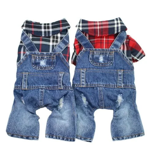 Pet Denim Plaid Jumpsuit