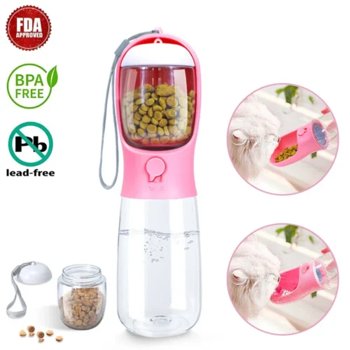 Pet Water/ Food Bottle, Portable Travel Pet Drinker & Food Bowl