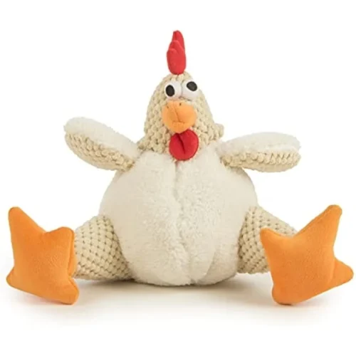 Checkered Plump Rooster Squeaky Plush Dog Toy With Chew Guard Technology