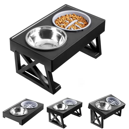 Elevated Pet Food & Water Bowls. Stand Has An Adjustable Height