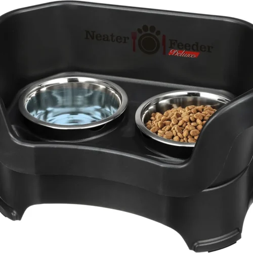 Deluxe Mess Proof Feeder for Medium Size Dogs, 3-1/2 Cup Food & 5 Cup Water Stainless Steel Dog Bowls