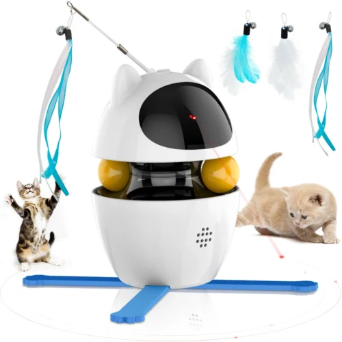 4-in-1 Cat Toy Indoor Electric Interactive Toy with Ball and Feather Automatic Chasing Exercising Laser Toy USB Rechargeable