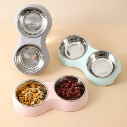 Double Pet Food Drinking Bowl, Stainless Steel